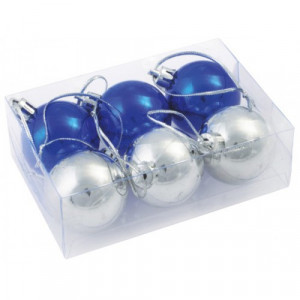 Karácsonyi gömb dísz szett, kék, ezüst