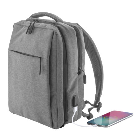 Branson hátizsák laptoptartó15"  rekesszel USB csatlakozóval, szürke