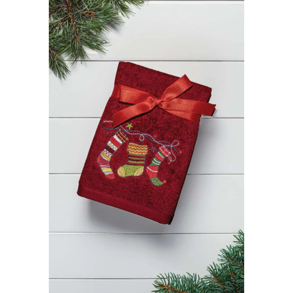 Karácsonyi mintás törölköző 45x70cm , CHRISTMAS SOCKS