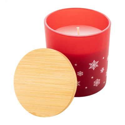 Gyertya hópehely díszítéssel és bambusz fedéllel 3 féle ilattal