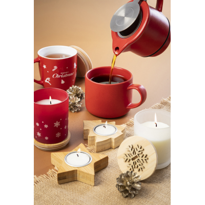 Gyertya hópehely díszítéssel és bambusz fedéllel 3 féle ilattal