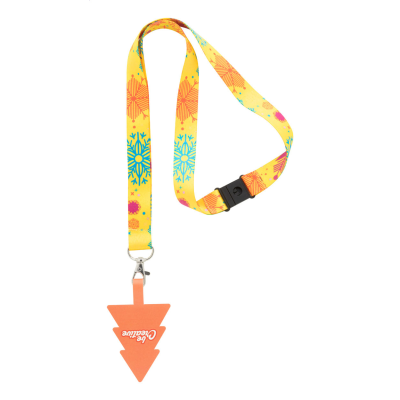 Egyedi gyártású, RPET karácsonyi mobiltartós csuklópánt biztonsági csattal