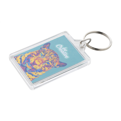 Téglalap alakú akril kulcstartó egyedi, full-colour papír betéttel