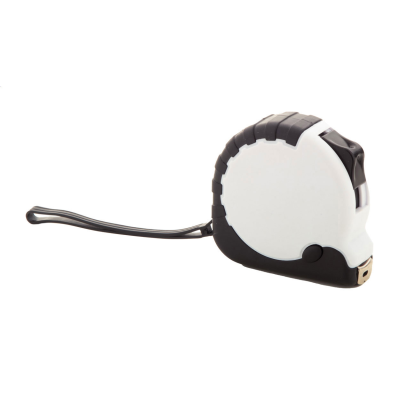 Újrahasznosított ABS műanyag mérőszalag fékező funkcióval, fém klipsszel és csuklópánttal, 5 m.