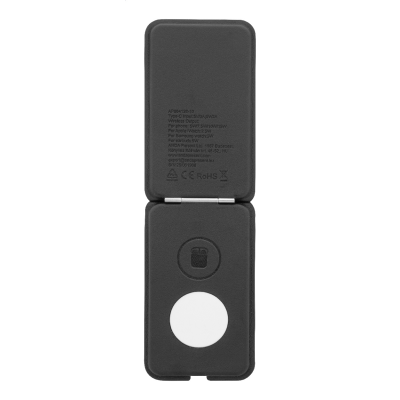 Luxus, összecsukható mobiltelefon-tartó és vezeték nélküli töltő szett újrahasznosított PU bőrből.