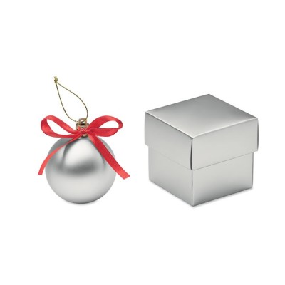 Logózható karácsonyi gömbdísz díszdobozban, céges reklámajándék.