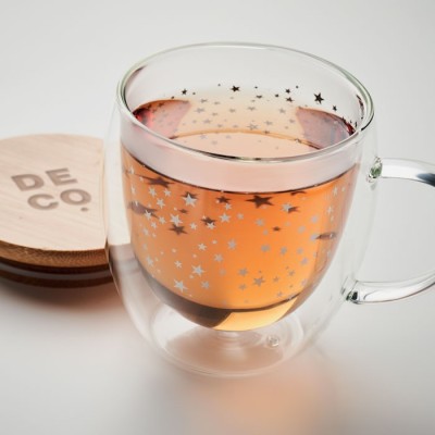 Duplafalú csillagos üvegbögre 220 ml – emblémázással