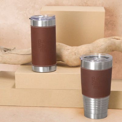 Duplafalú termoszpohár 420 ml PU borítással – reklámajándék