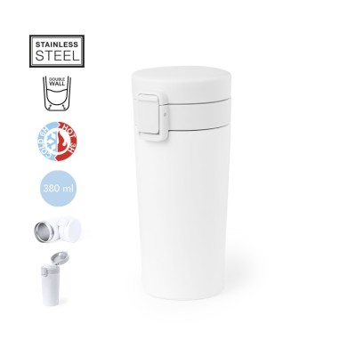 380 ml-es duplafalú termoszpohár biztonságosan zárható, felnyitható ivófedéllel, többféle színben.