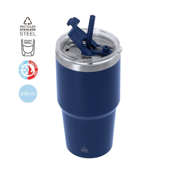 Duplafalú termoszpohár szívószállal – 650 ml