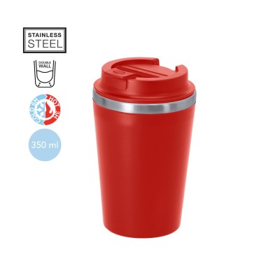 350 ml-es duplafalú termoszpohár praktikus ivónyílással ellátott fedéllel, többféle színben.