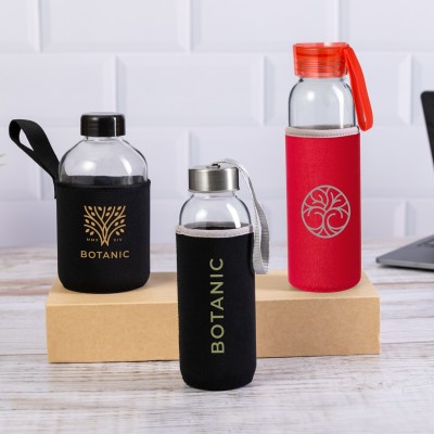Üveg kulacs védőtokkal 600 ml – emblémázható reklámajándék