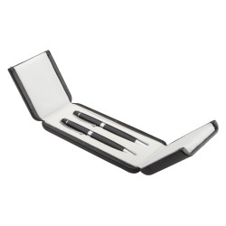 "Quillan" elegáns fém golyóstoll és rollertoll szett, fekete