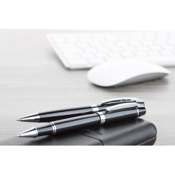 "Quillan" elegáns fém golyóstoll és rollertoll szett, fekete