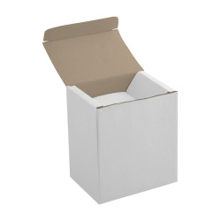 Fehér papír bögredoboz 300–400 ml-es reklámbögrék és ajándékbögrék csomagolásához.